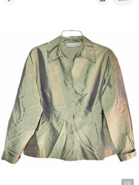 Worthington Iridescent Silk Blouse in Olive Green/Purple Women’s LP